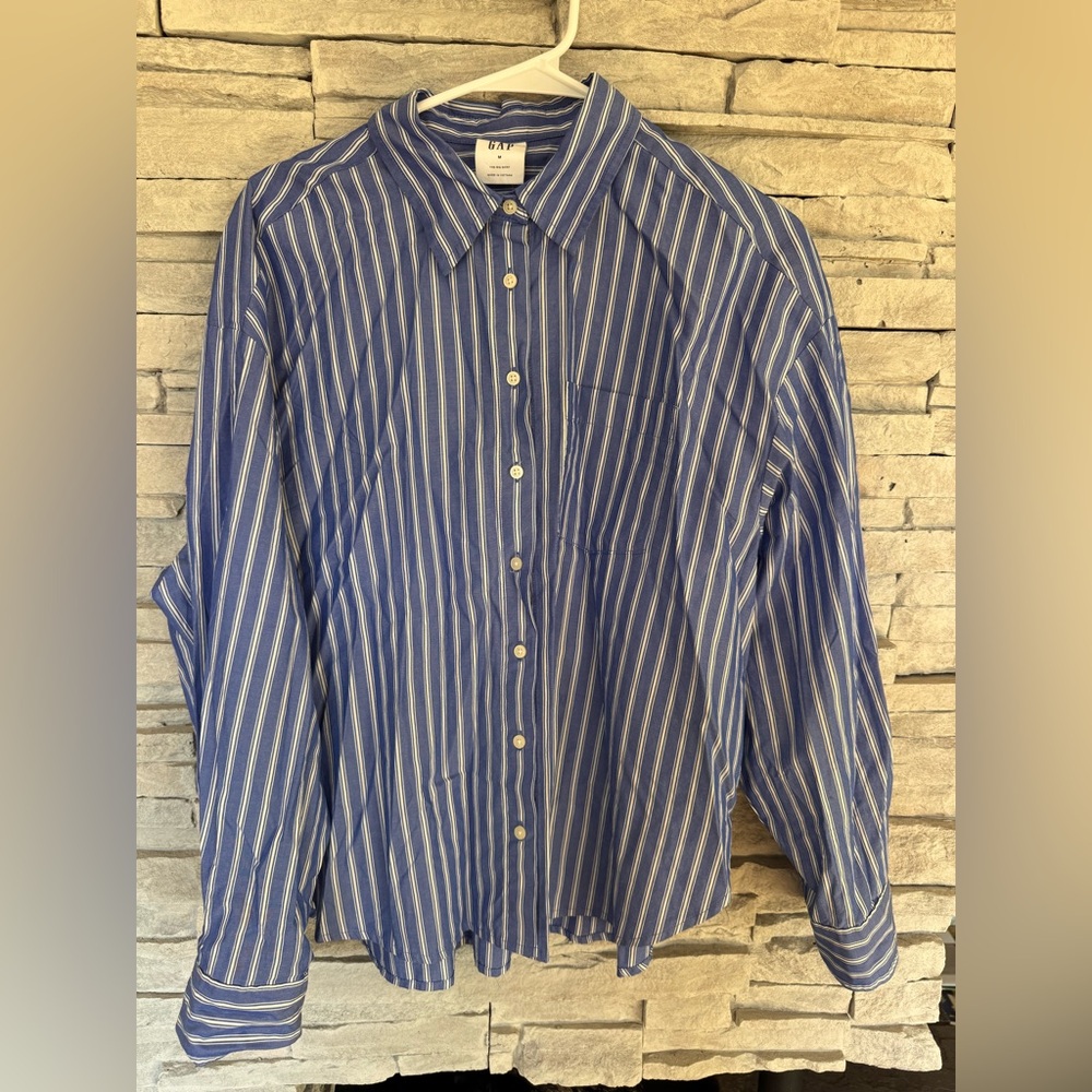 GAP Big Shirt Oversized Button Down Blue and White Striped Poplin Top